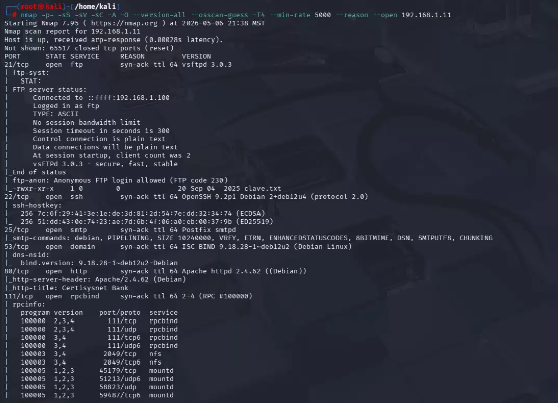 Muestra visual avanzada del objetivo analizado con Nmap