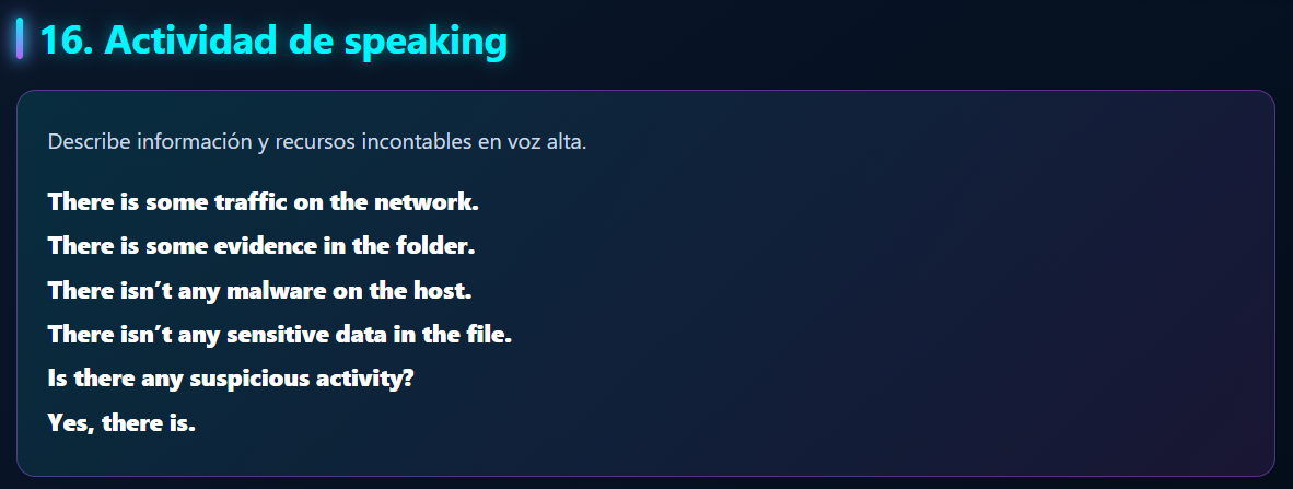 Ejemplo de actividad de speaking del diplomado Inglés para Hackers